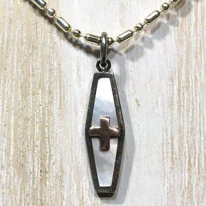 AUTHENTIC BLOOM 925 STERLING SILVER CROSS MOP & CROSS ROSE GOLD PENDANT 1-1/4"